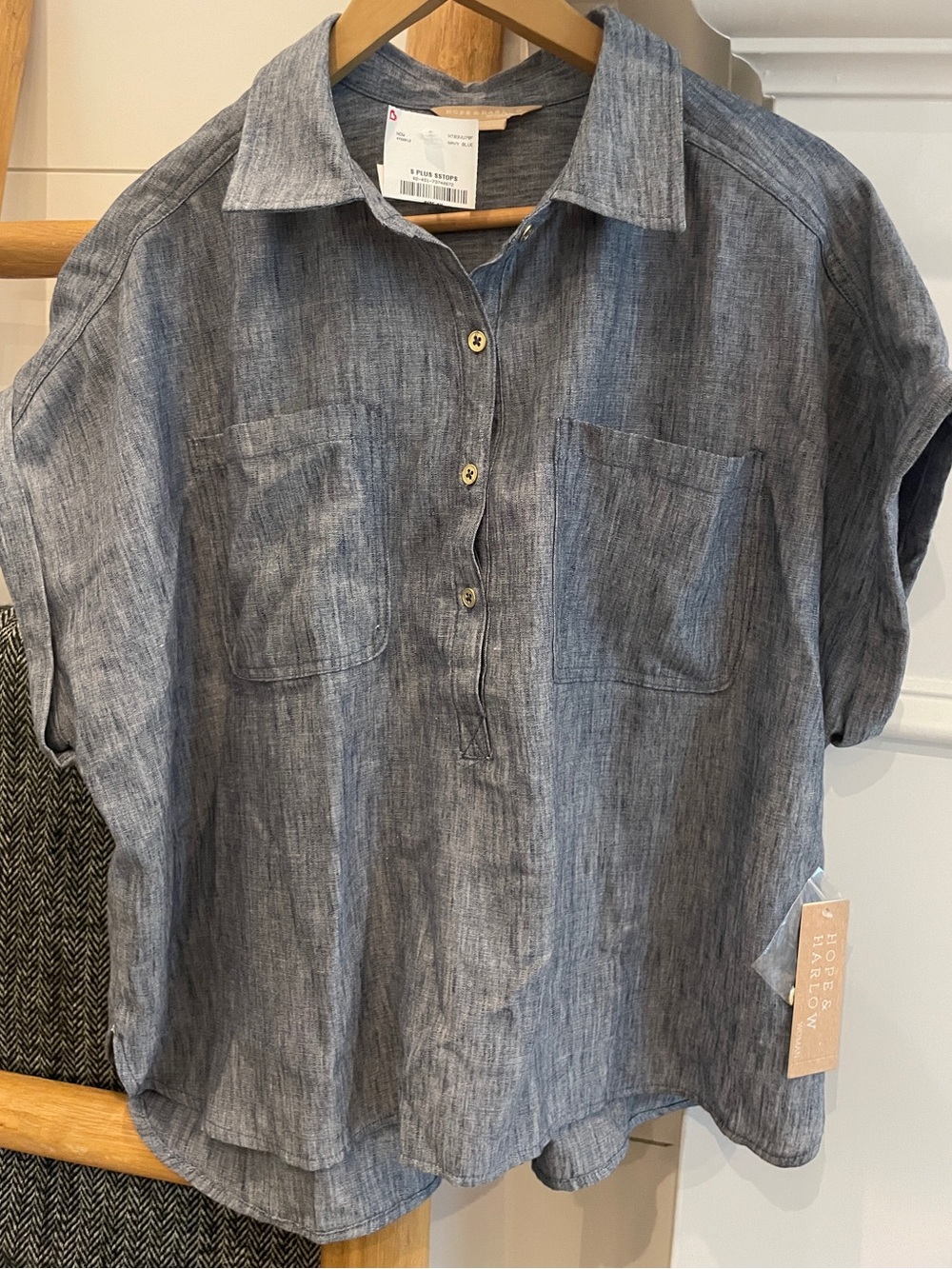 NWT Hope & Harlow Denim Popover Blouse - 1X